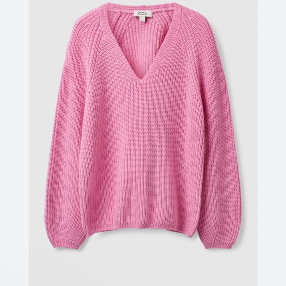 COS Pink V Neck Wool Jumper Sweater